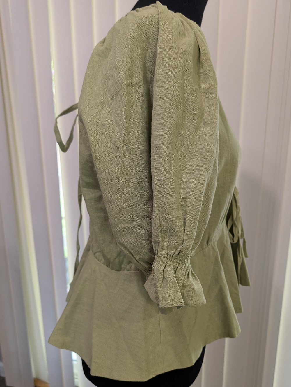 7 For All Mankind Tie-Front Peplum Blouse in Olive Green - Picture 2 of 8